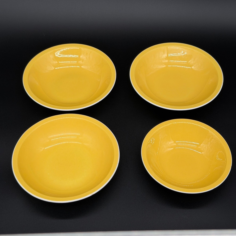 Mikasa Cera-Stone D1300 Yellow Bowls Set of 4 Vintage Japan Mid Century Modern